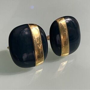 Vintage Monet Navy Earrings Clips Ons Blue Enamel Gold Tone